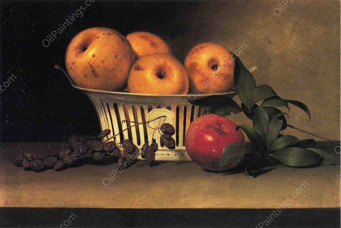 Still Life with Raisins, Yellow and Red Apples in Porcelain Basket by Raphaelle Peale - Hand-Painted Oil Painting Reproduction