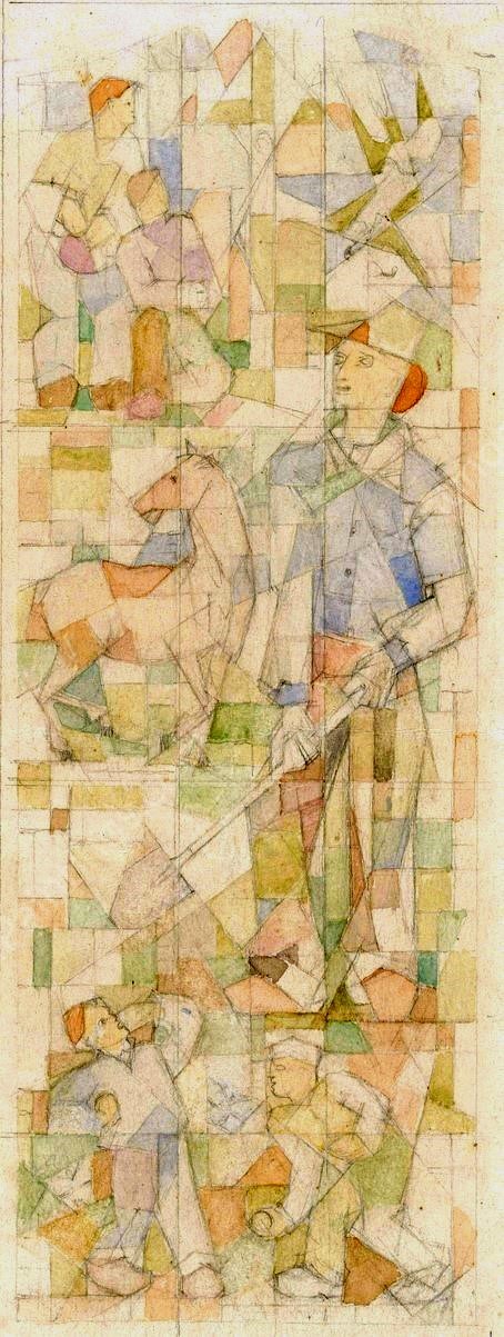 Glas-in-loodraam met een man met schep  by Reijer Cornelis Joseph Godefrooij - Hand-Painted Oil Painting Reproduction