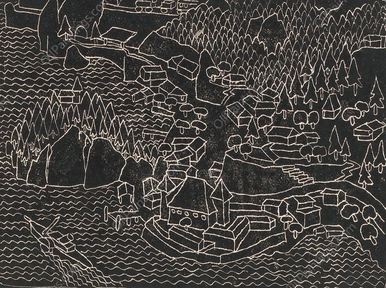 Dorpsgezicht aan de kust  by Reijer Stolk - Hand-Painted Oil Painting Reproduction