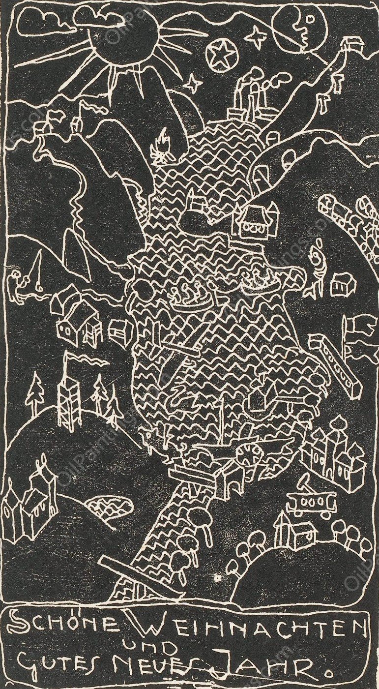 Kerstkaart met heuvellandschap en meer  by Reijer Stolk - Hand-Painted Oil Painting Reproduction