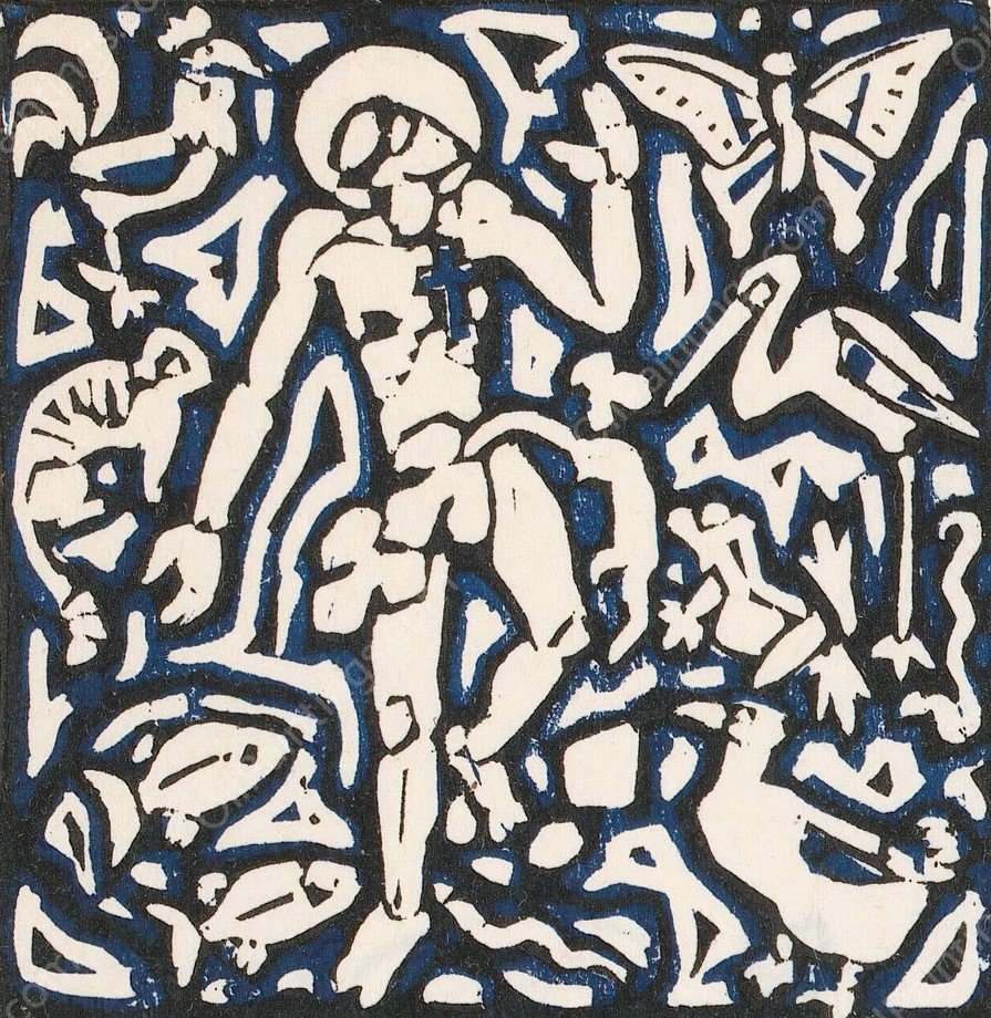 Kerstkaart met menselijke figuur en dieren  by Reijer Stolk - Hand-Painted Oil Painting Reproduction