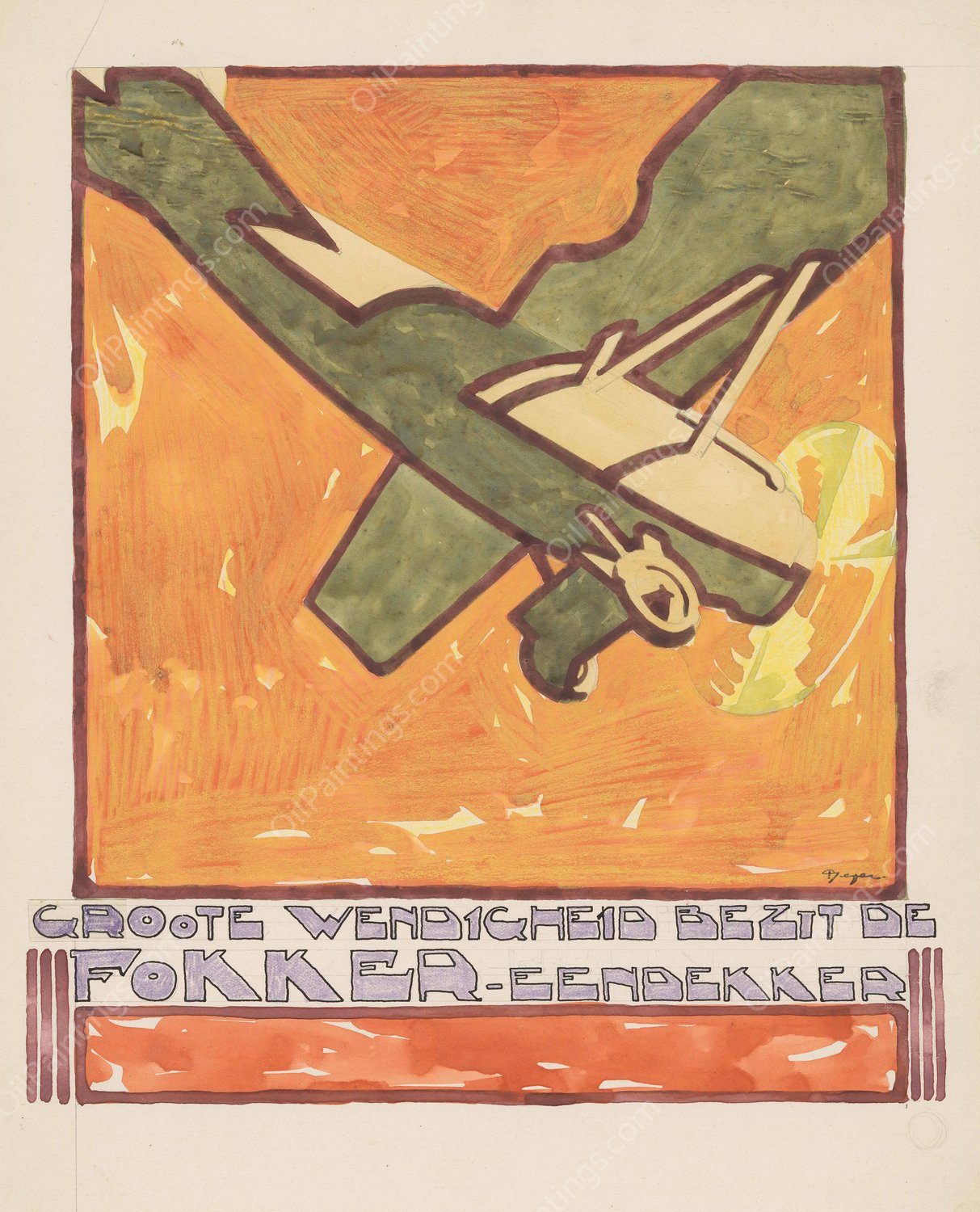 Ontwerp voor reclame voor de `Fokker-Eendekker' by Reijer Stolk - Hand-Painted Oil Painting Reproduction