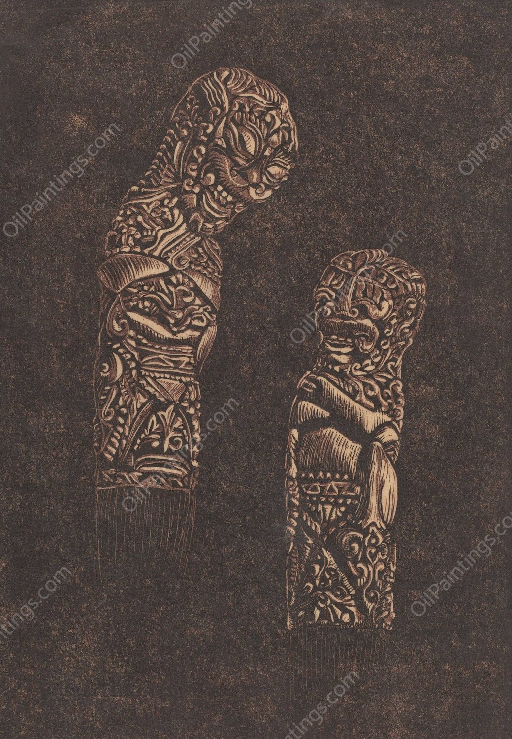 Twee heften van krissen  by Reijer Stolk - Hand-Painted Oil Painting Reproduction