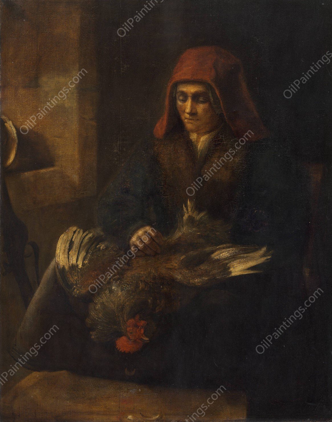 Old Woman Plucking a Fowl  by Rembrandt Van Rijn (Follower) - Hand-Painted Oil Painting Reproduction