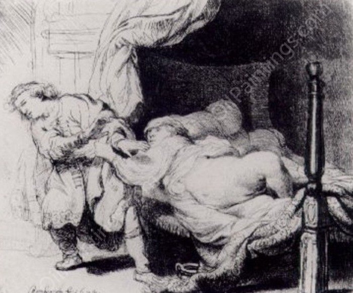Joseph and Potiphars Wife by Rembrandt Van Rijn - Hand-Painted Oil Painting Reproduction