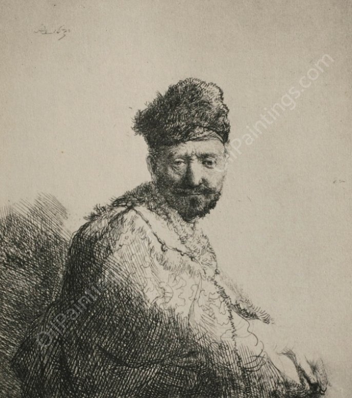 Man with a Short Beard and Embroidered Cloak by Rembrandt Van Rijn - Hand-Painted Oil Painting Reproduction