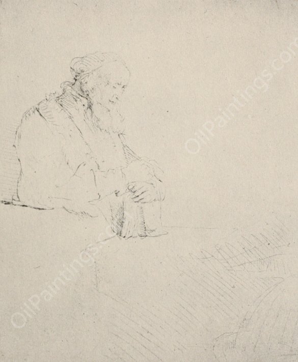 Old Man Resting His Hands Upon a Book by Rembrandt Van Rijn - Hand-Painted Oil Painting Reproduction