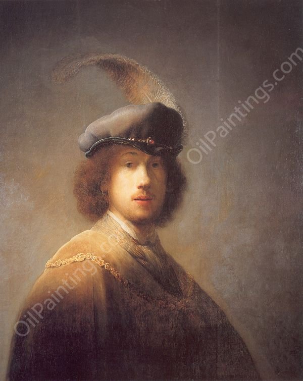 Self Portrait with Plumed Beret by Rembrandt Van Rijn - Hand-Painted Oil Painting Reproduction