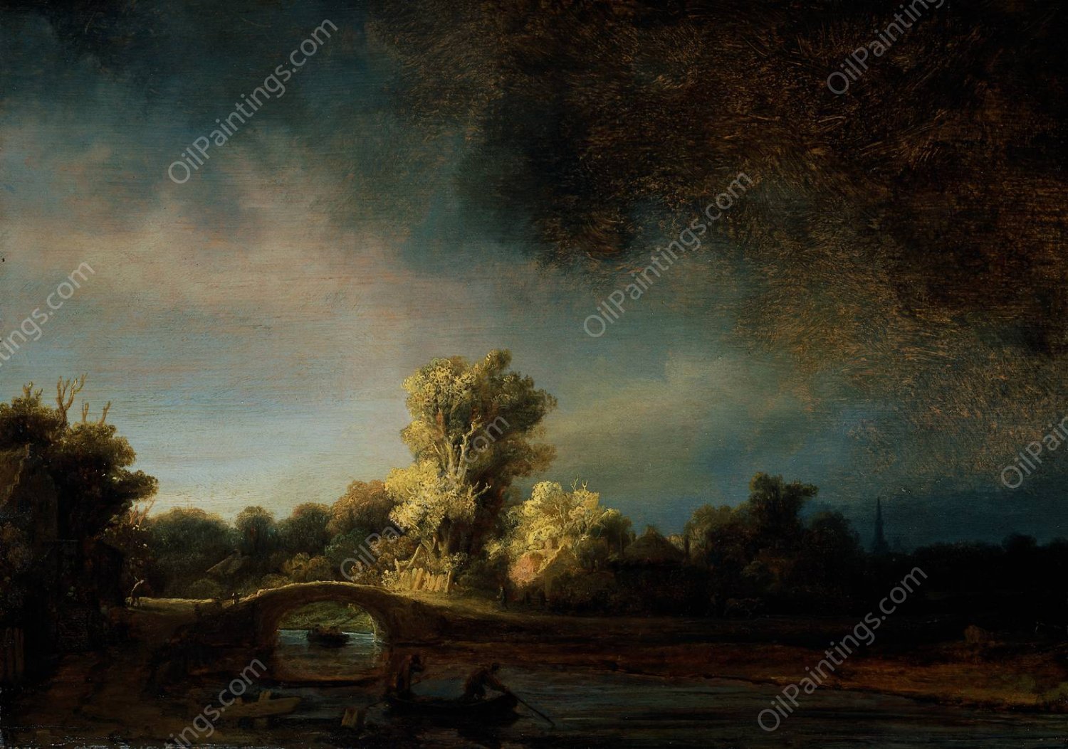 The Stone Bridge by Rembrandt Van Rijn - Hand-Painted Oil Painting Reproduction