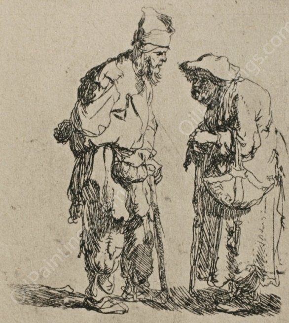 Two Beggars, a Man and Woman by Rembrandt Van Rijn - Hand-Painted Oil Painting Reproduction
