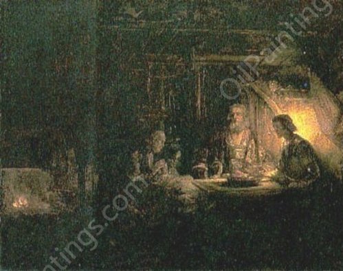 Zeus and Mercury in the House of Filomen and Bauci by Rembrandt Van Rijn - Hand-Painted Oil Painting Reproduction
