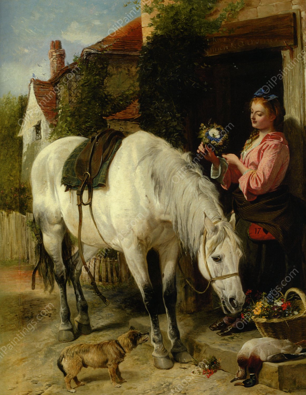 The Gardeners Daughter by Richard Ansdell - Hand-Painted Oil Painting Reproduction