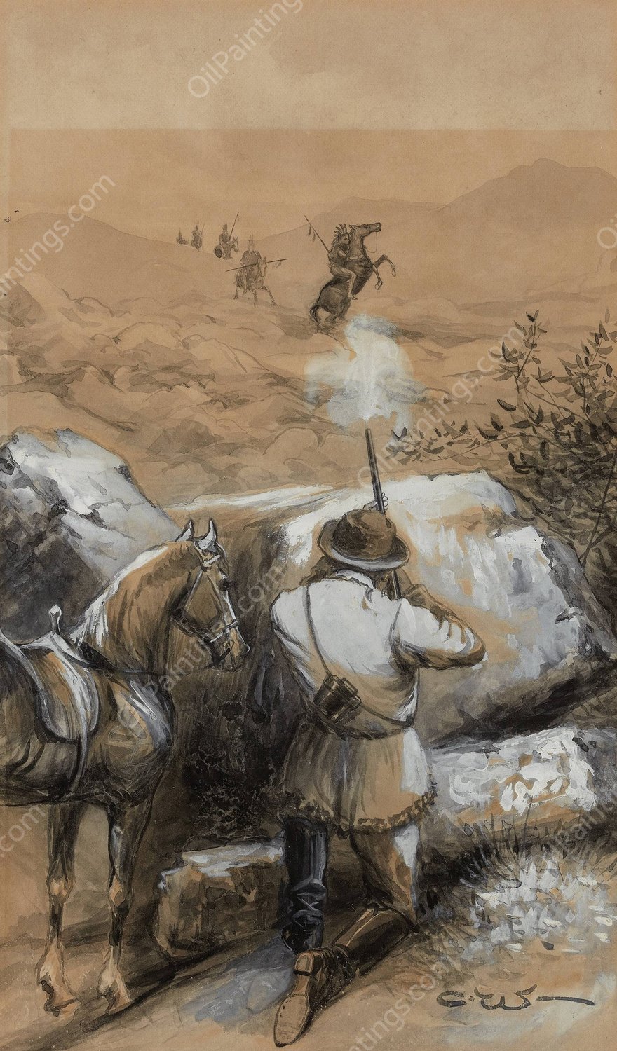 Hidden Attack by Richard Caton Woodville - Hand-Painted Oil Painting Reproduction