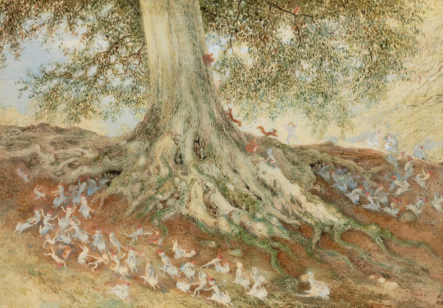 Elves in a Rabbit Warren  by Richard Doyle - Hand-Painted Oil Painting Reproduction
