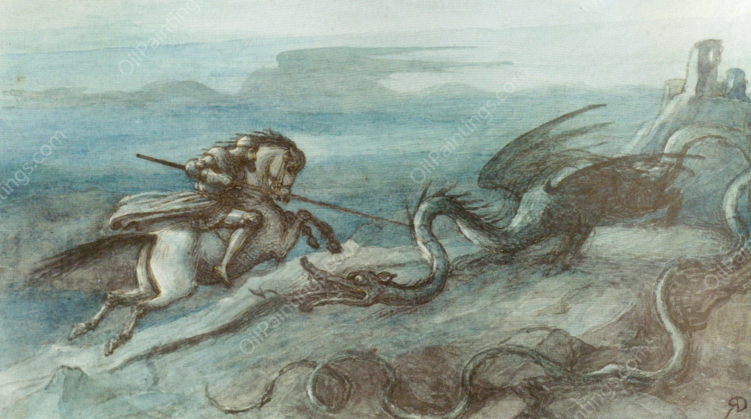 Knight on Horseback by Richard Doyle - Hand-Painted Oil Painting Reproduction