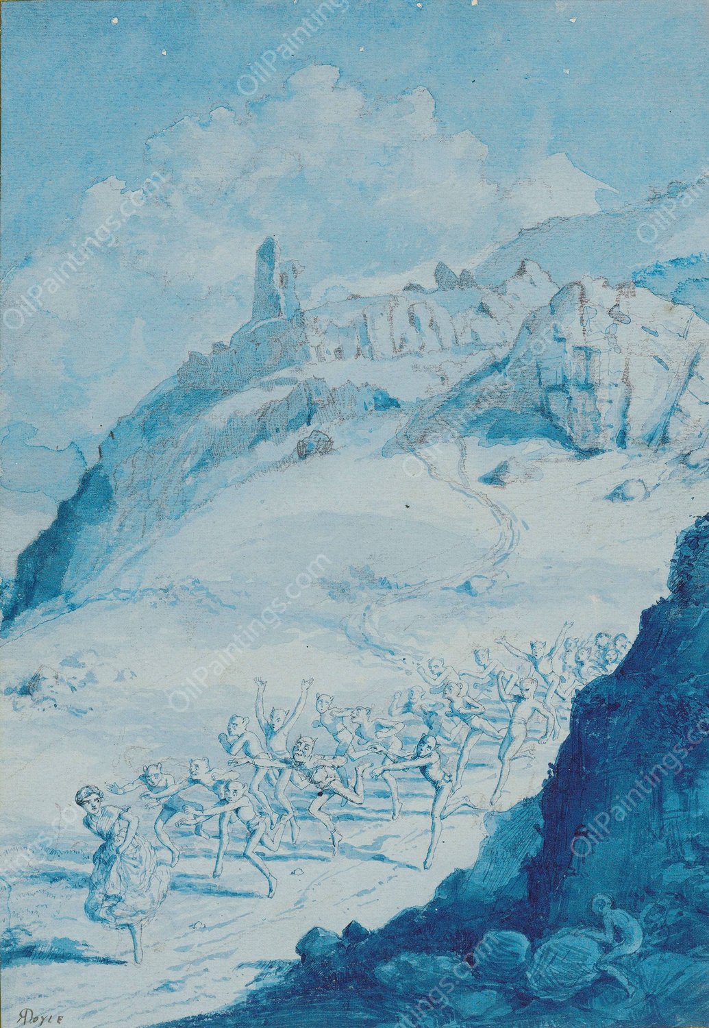 Pursued by Elves by Richard Doyle - Hand-Painted Oil Painting Reproduction