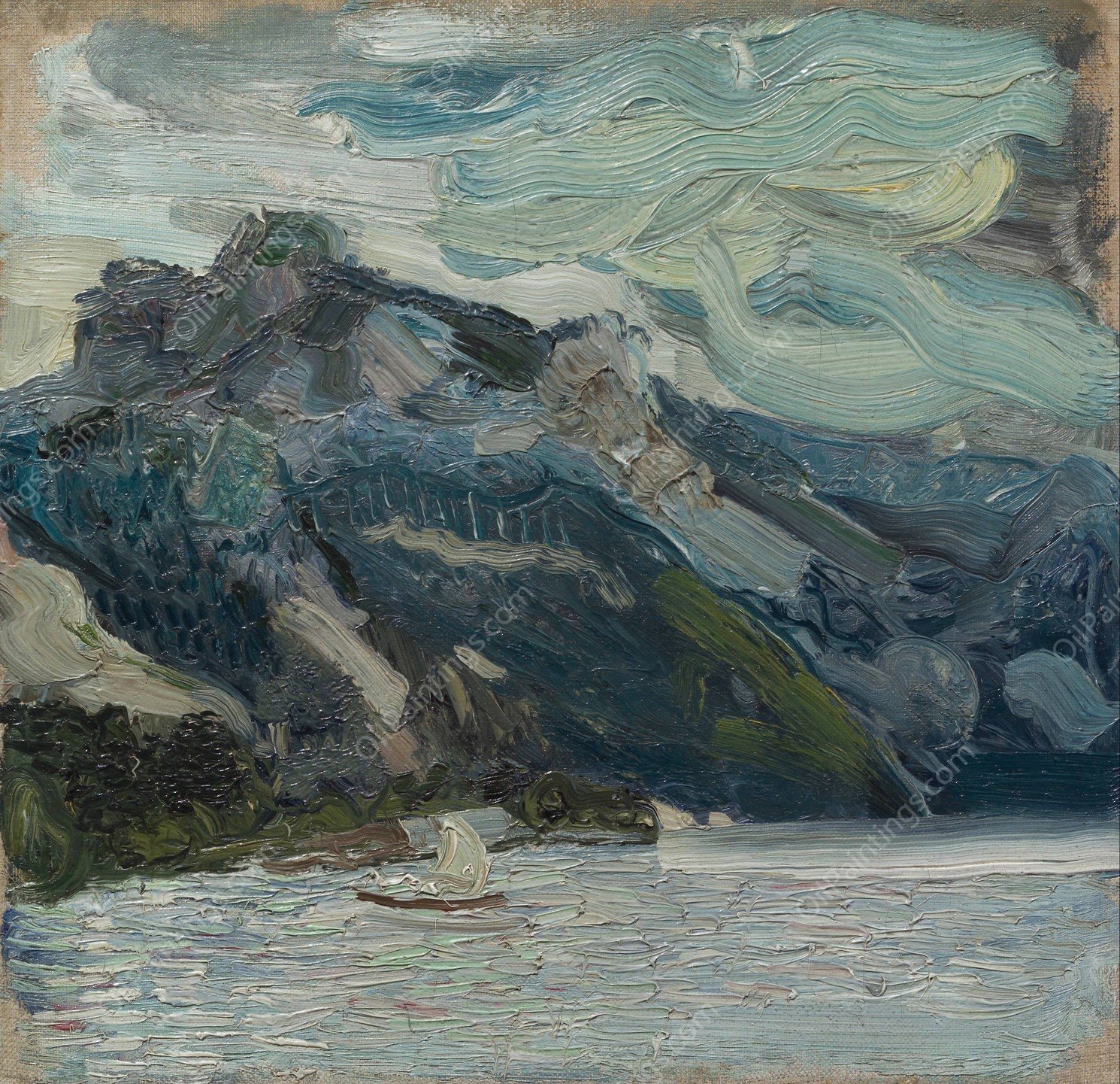 Lake Traun with Mountain Sleeping Greek Woman  by Richard Gerstl - Hand-Painted Oil Painting Reproduction