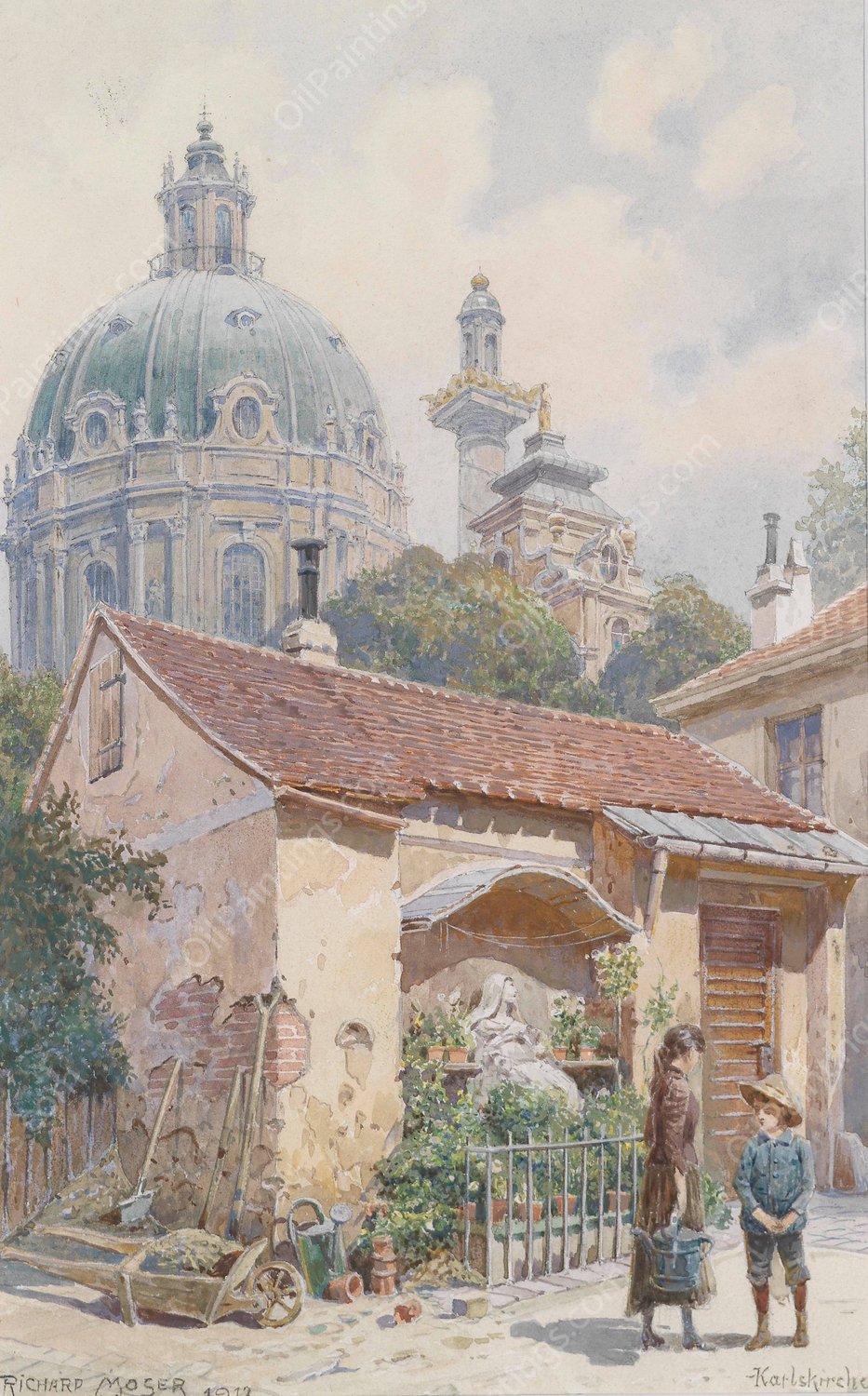 Bildstock hinter der Karlskirche  by Richard Moser - Hand-Painted Oil Painting Reproduction