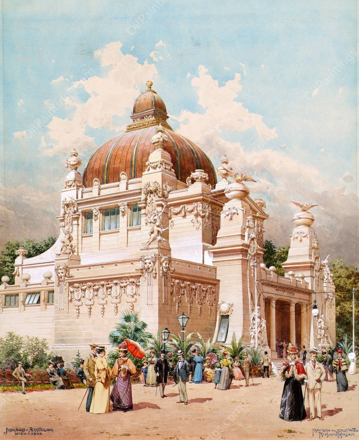 Die Jubilaumsausstellung in Wien 1898; Pavillion der Stadt Wien  by Richard Moser - Hand-Painted Oil Painting Reproduction