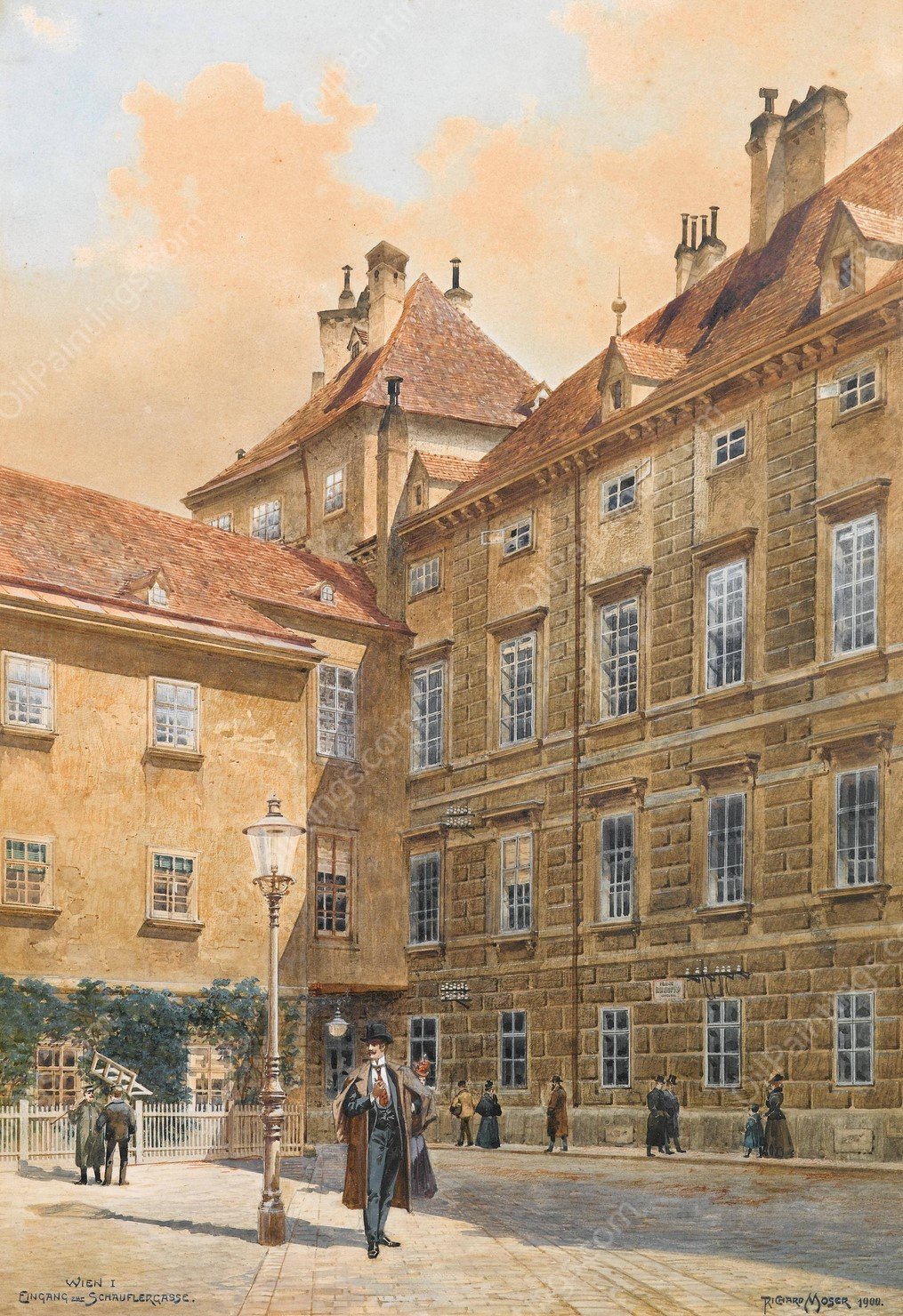 Eingang zur Schauflergasse Wien  by Richard Moser - Hand-Painted Oil Painting Reproduction
