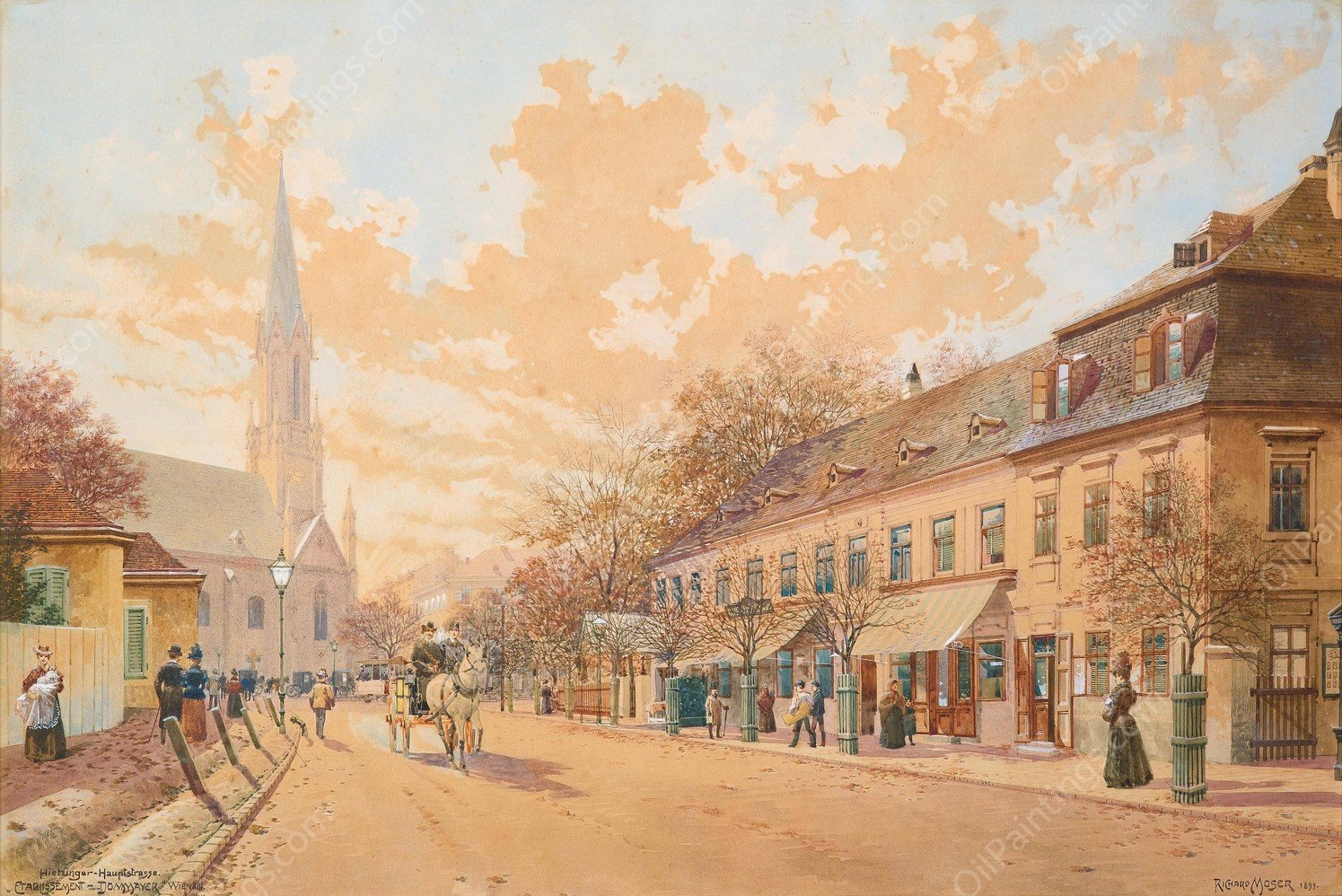 Hietzinger Hauptstrasse by Richard Moser - Hand-Painted Oil Painting Reproduction