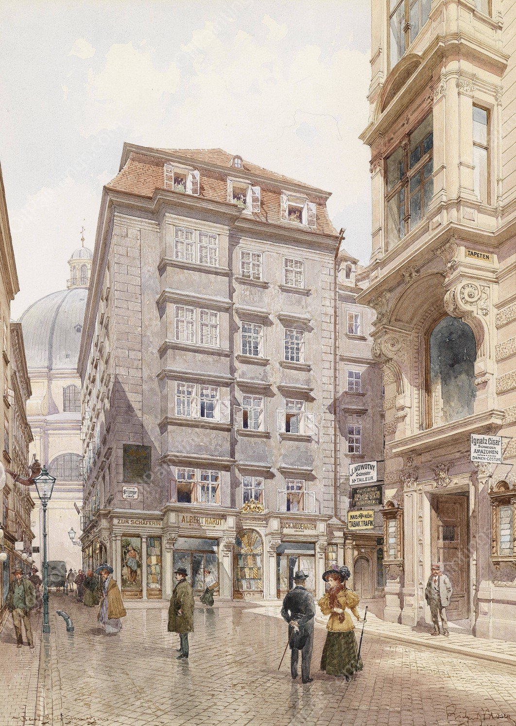 Wien Tuchgeschaft Albert Hardt Freisingergasse  by Richard Moser - Hand-Painted Oil Painting Reproduction