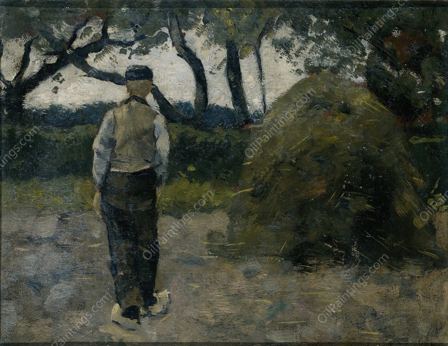 A Farmer standing near a Hay-Stack  by Richard Nicolaus Roland Holst - Hand-Painted Oil Painting Reproduction