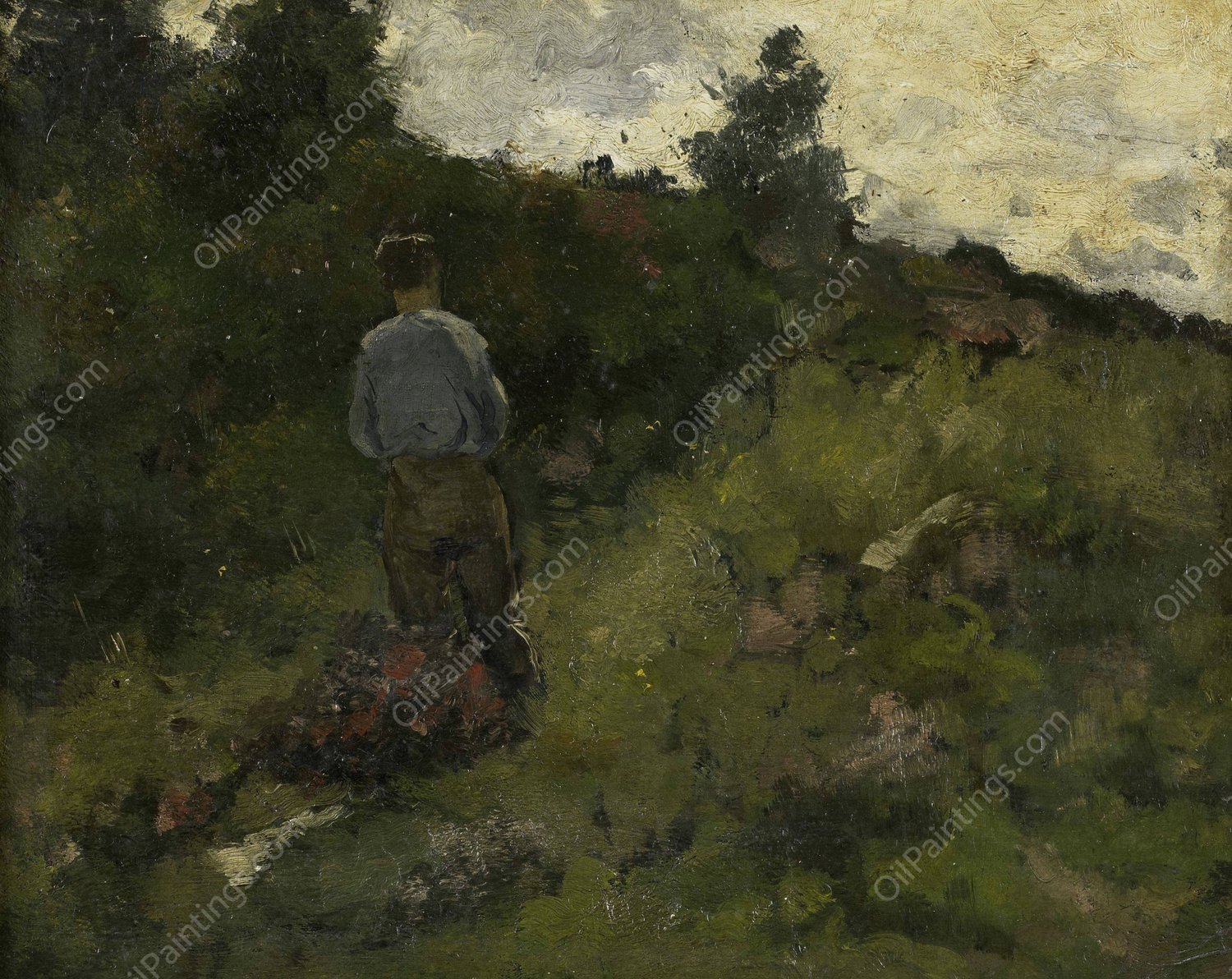 A Farmer walking along the Fringe of a Wood  by Richard Nicolaus Roland Holst - Hand-Painted Oil Painting Reproduction
