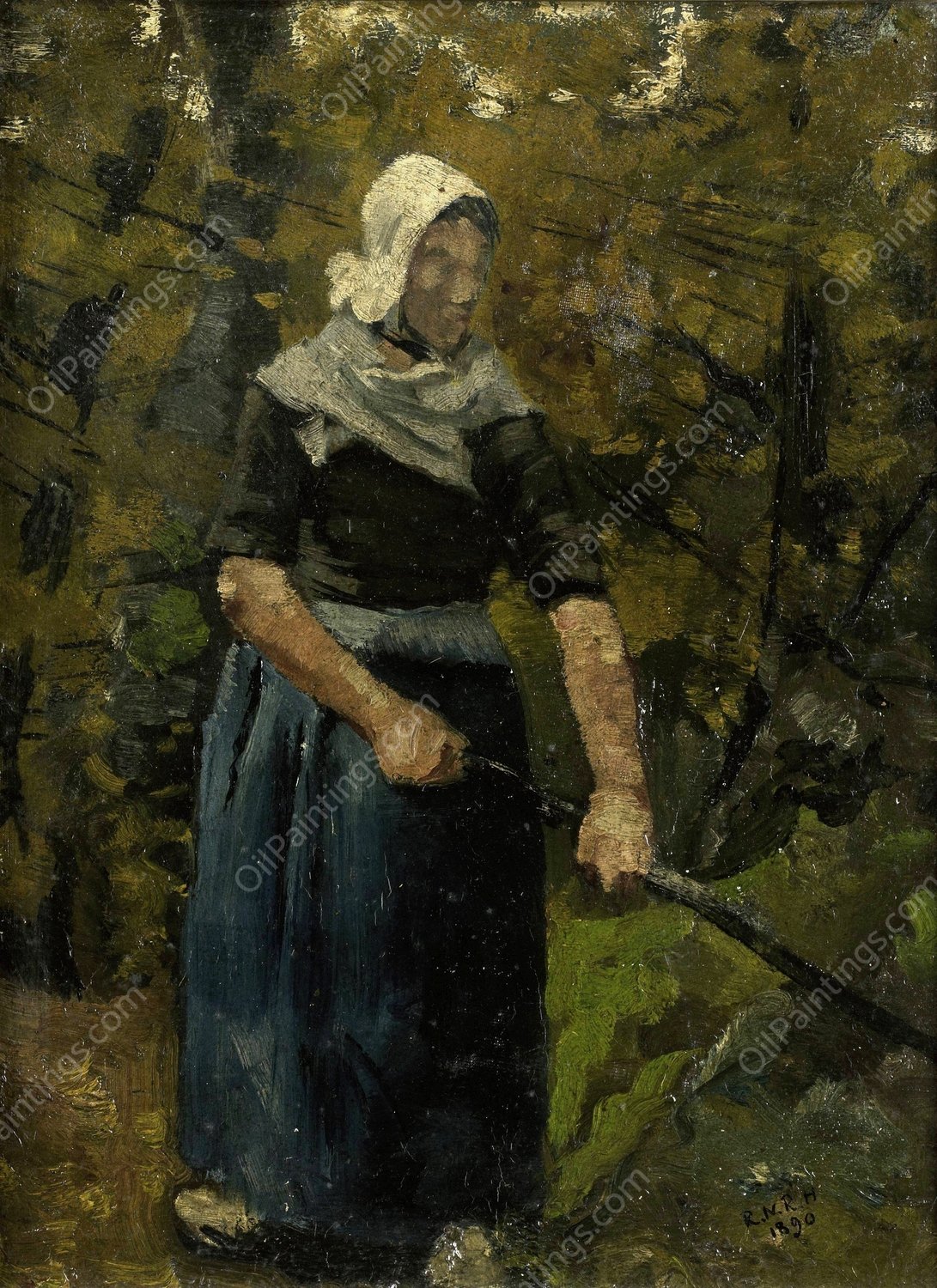 A Peasant Woman with a Stick  by Richard Nicolaus Roland Holst - Hand-Painted Oil Painting Reproduction