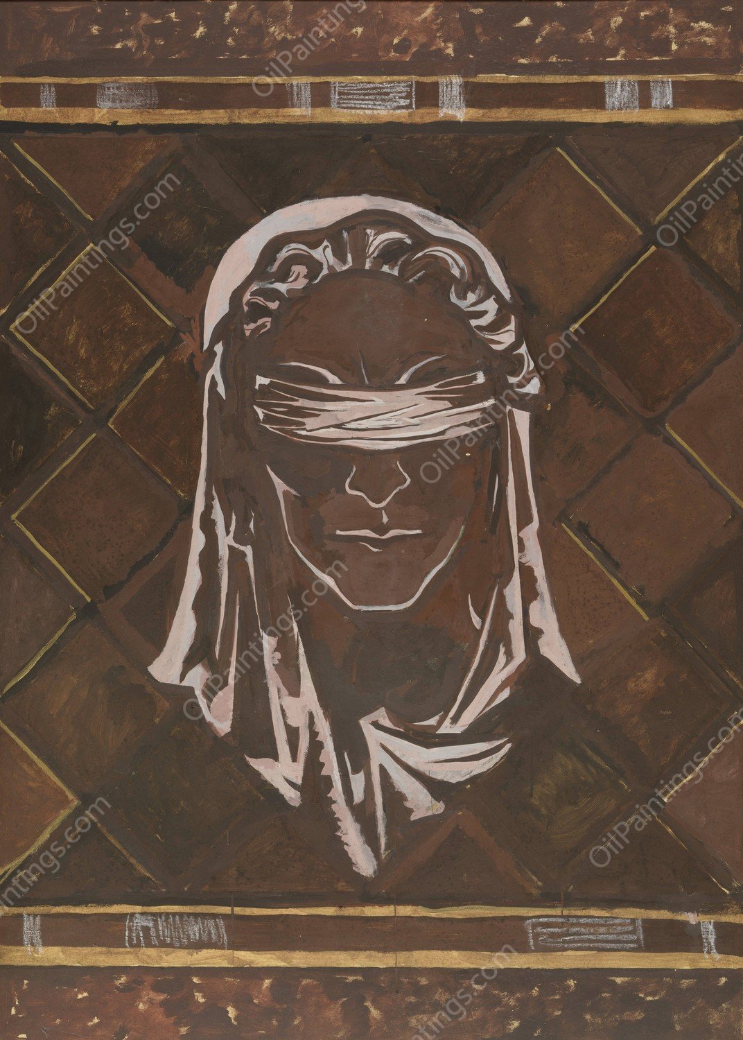 Kop van de geblinddoekte Justitia; ontwerp voor figuur van de marmerdecoratie in de Hoge Raad te Den Haag  by Richard Nicolaus Roland Holst - Hand-Painted Oil Painting Reproduction