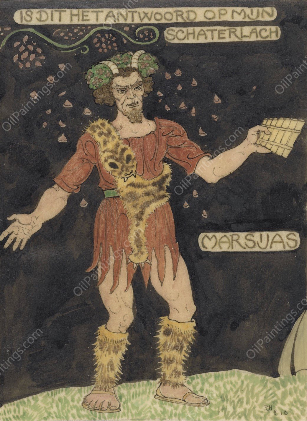Ontwerp voor kostuum voor Marsyas  by Richard Nicolaus Roland Holst - Hand-Painted Oil Painting Reproduction