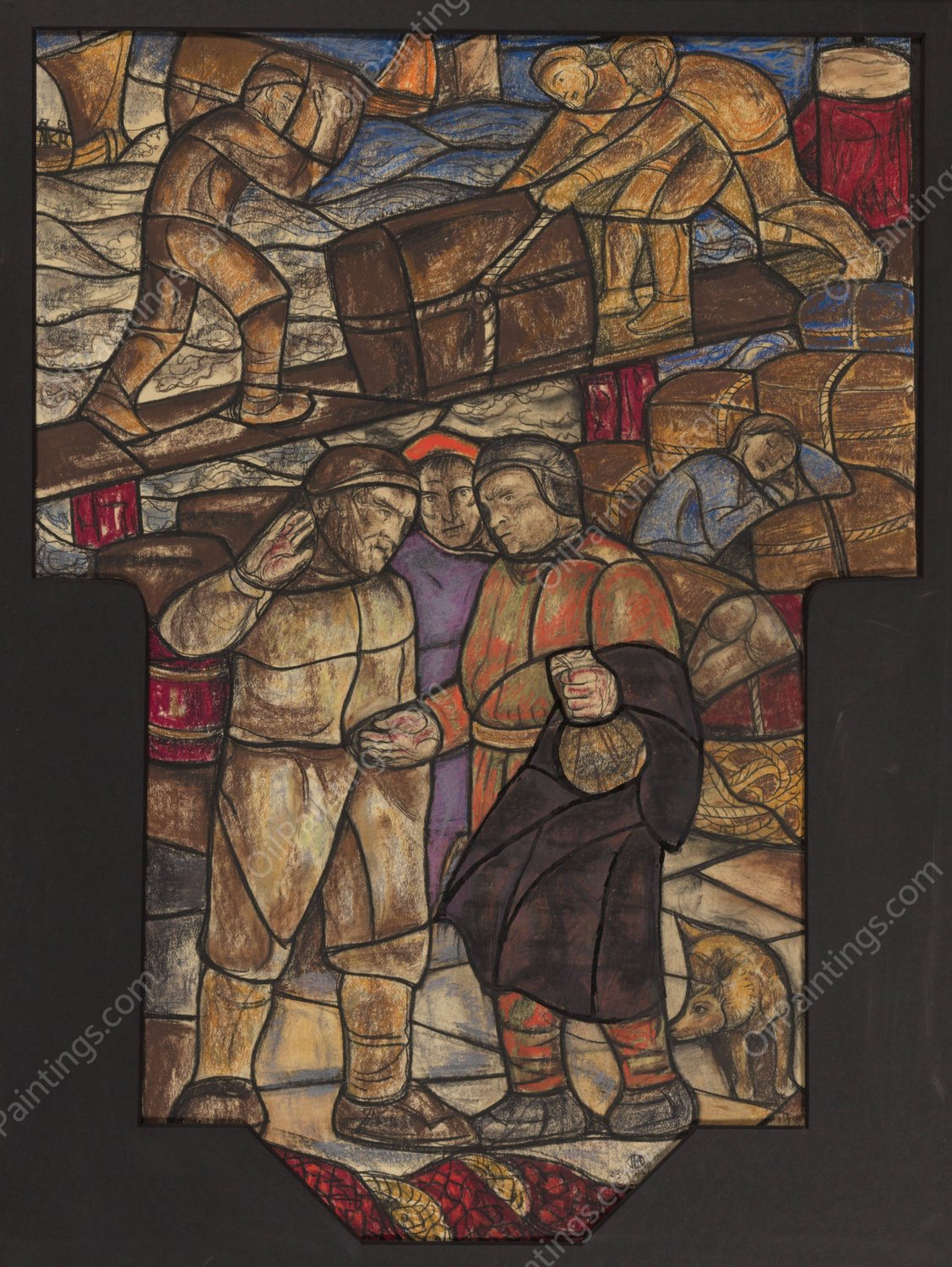 Ontwerp voor raam in het Stadhuis in Amsterdam 2  by Richard Nicolaus Roland Holst - Hand-Painted Oil Painting Reproduction