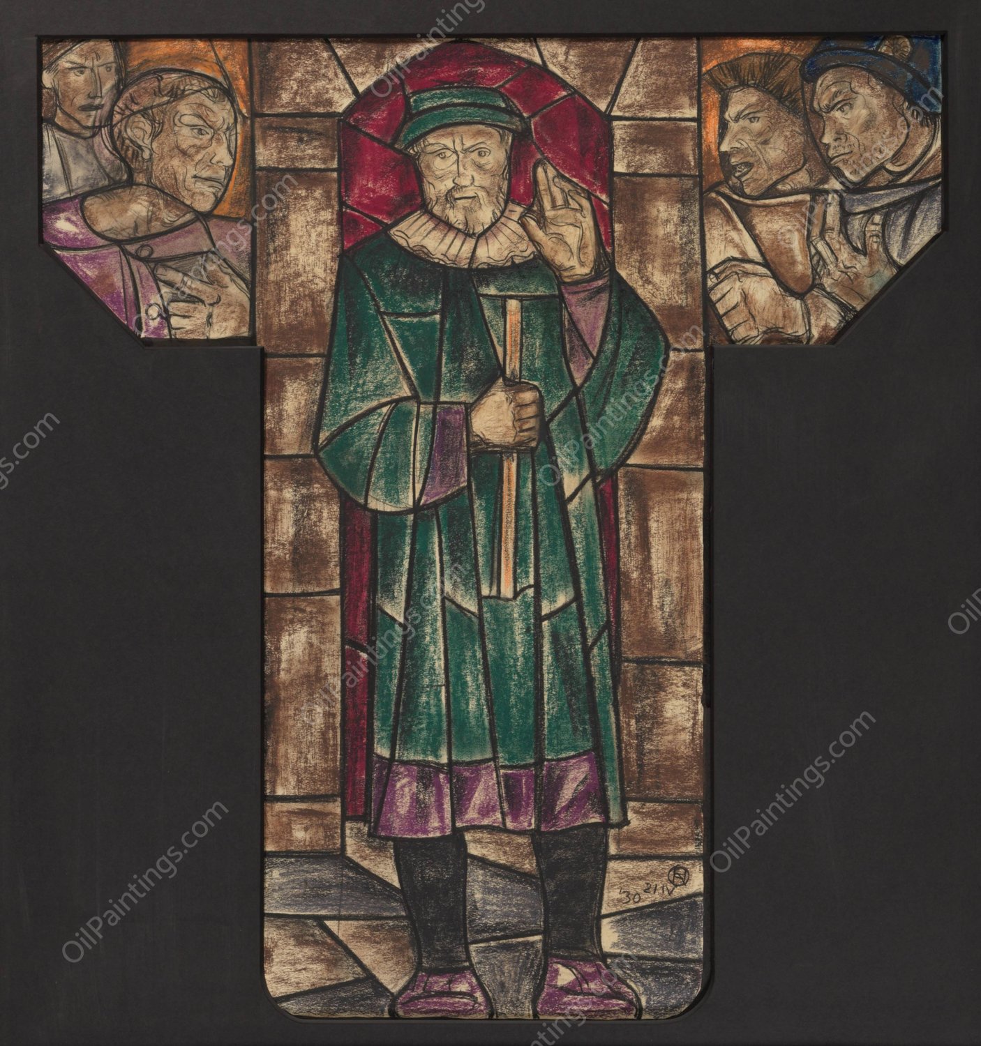 Ontwerp voor raam in het Stadhuis in Amsterdam 4  by Richard Nicolaus Roland Holst - Hand-Painted Oil Painting Reproduction