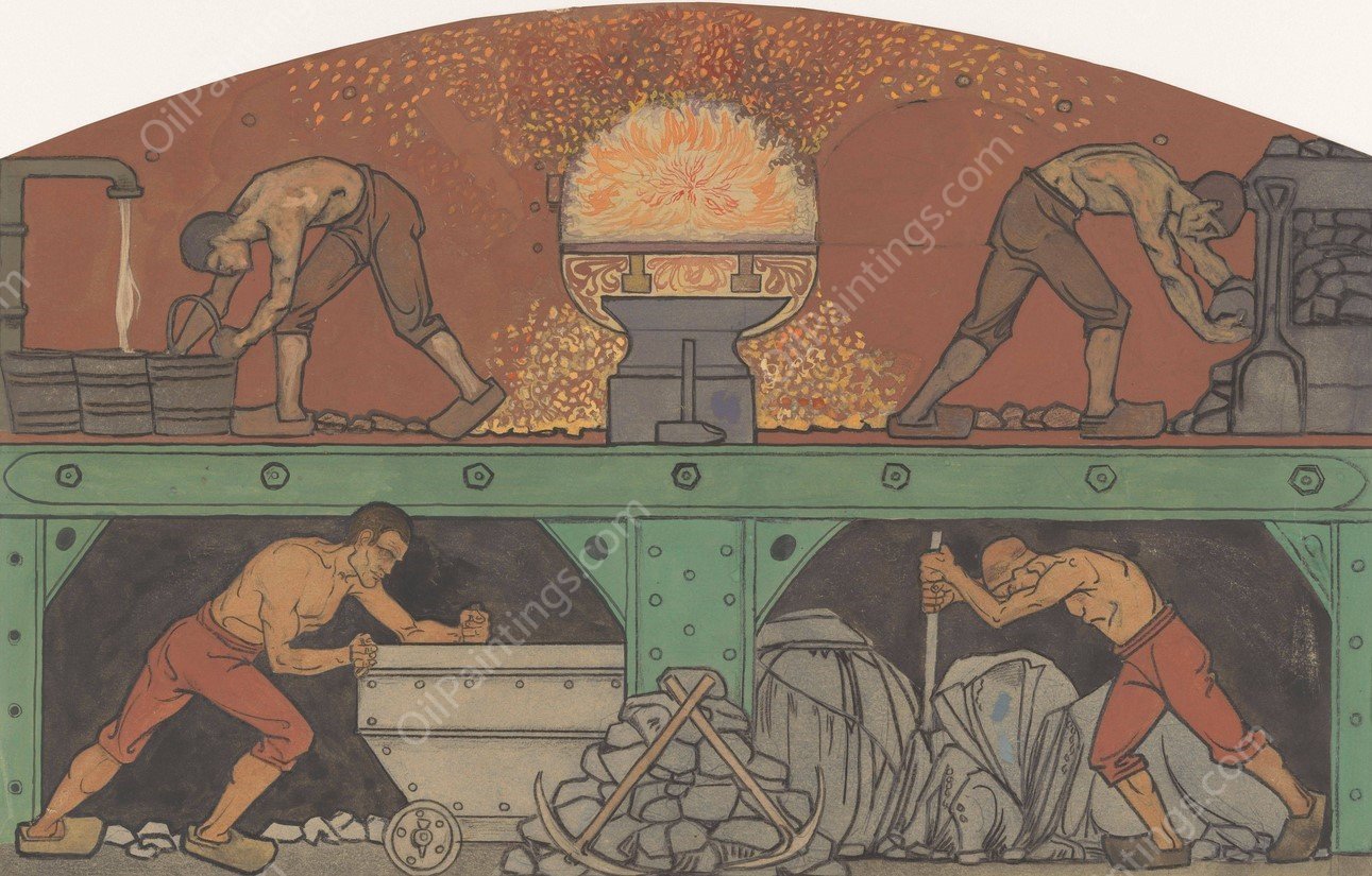 Ontwerp voor schildering in de beurs van Berlage; De Industrie  by Richard Nicolaus Roland Holst - Hand-Painted Oil Painting Reproduction