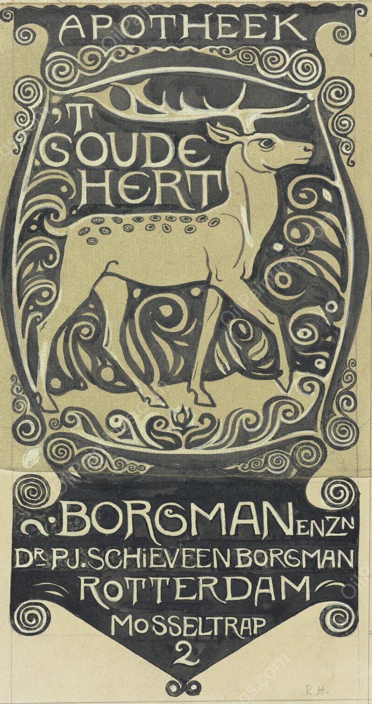 Vignet Apotheek 't Goude Hert, Rotterdam  by Richard Nicolaus Roland Holst - Hand-Painted Oil Painting Reproduction