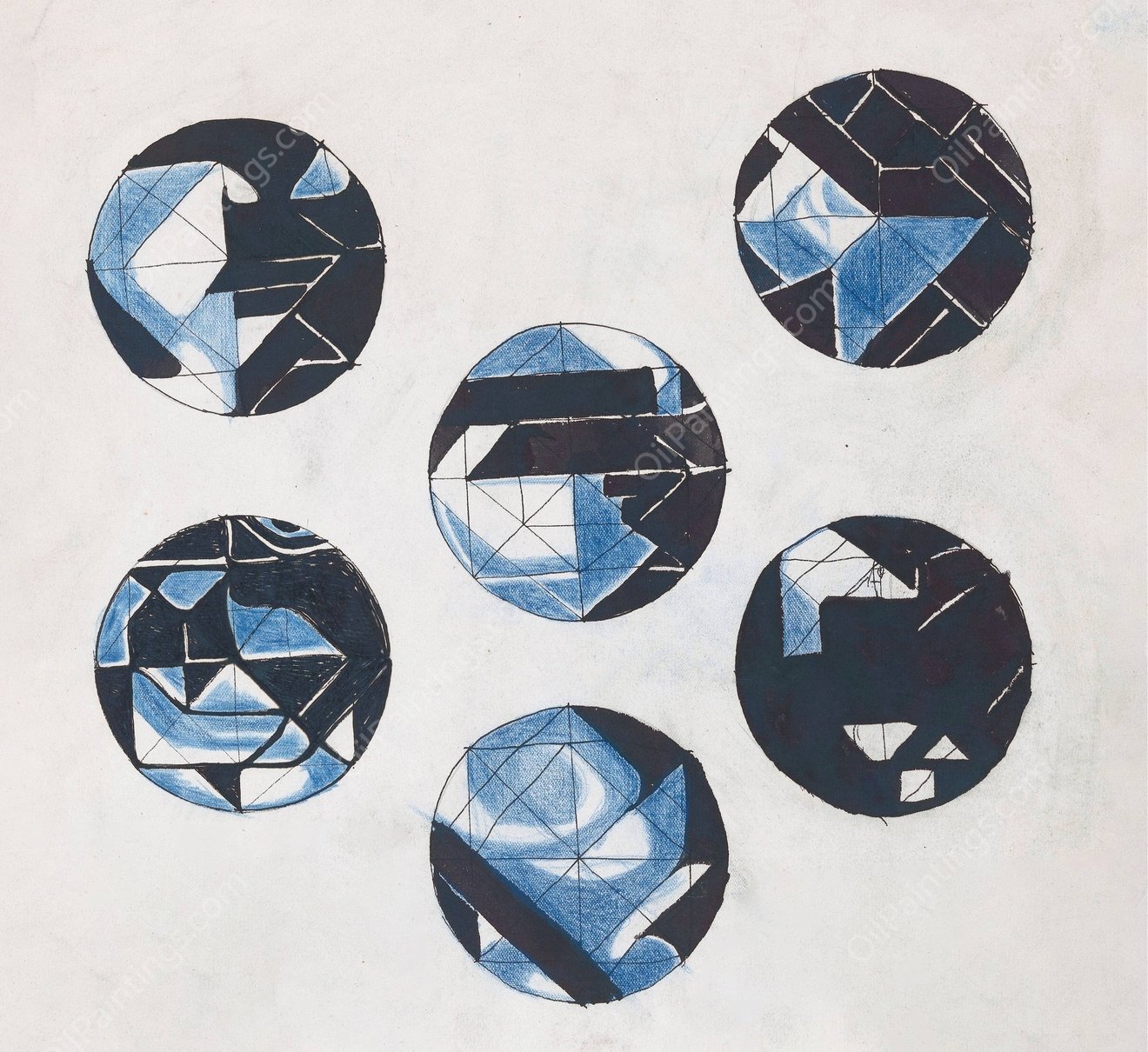 Zes cirkelvormige ontwerpen  by Richard Nicolaus Roland Holst - Hand-Painted Oil Painting Reproduction