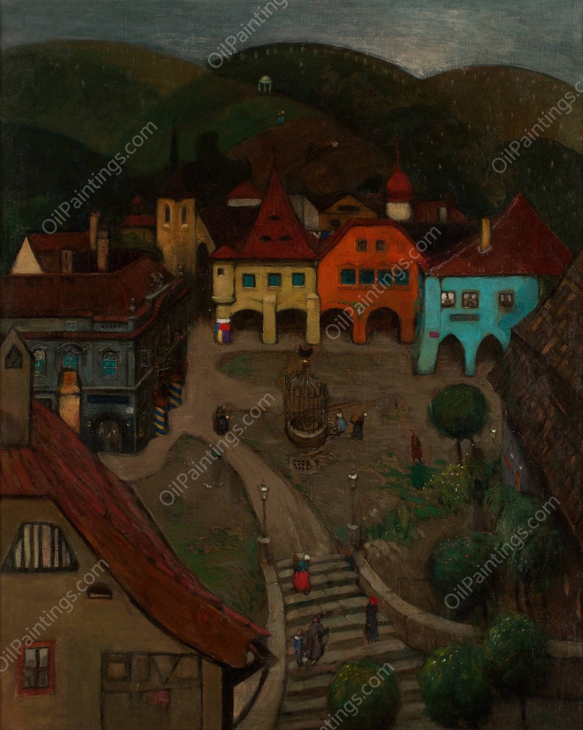 Kleine Stadt  by Richard Teschner - Hand-Painted Oil Painting Reproduction
