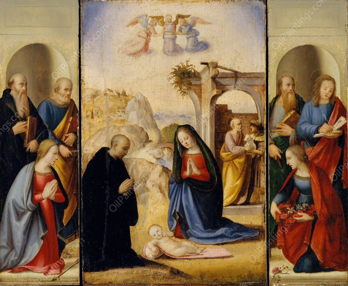 The Nativity with Saints by Ridolfo Ghirlandaio - Hand-Painted Oil Painting Reproduction