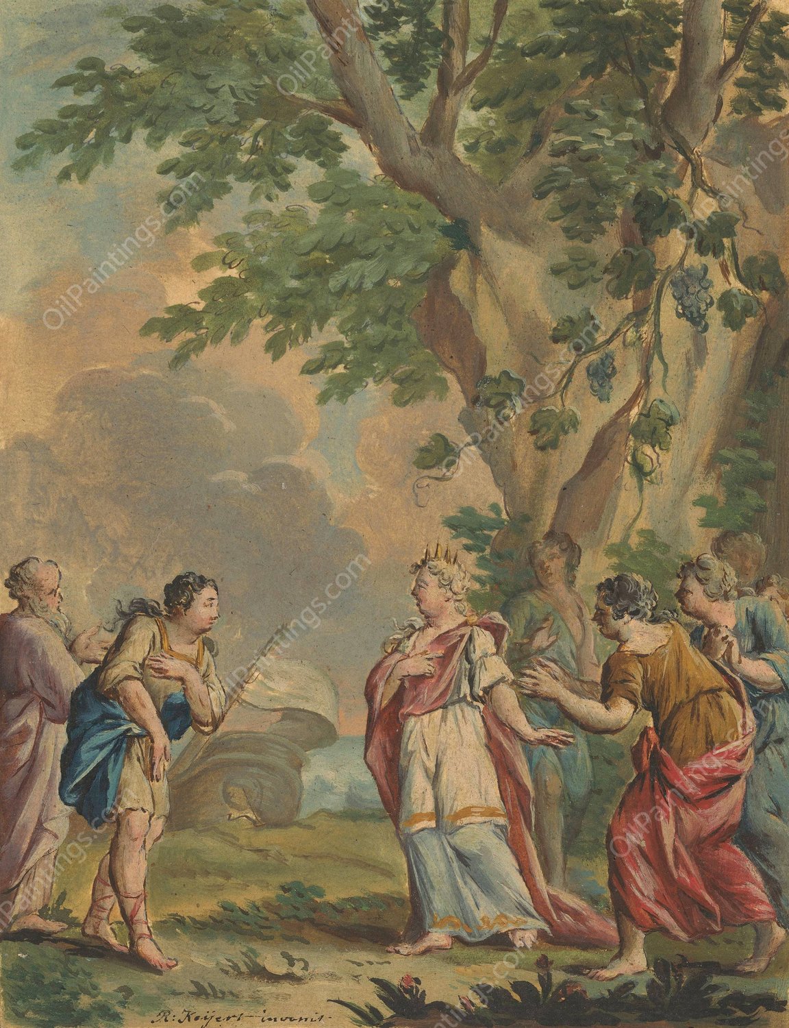 Telemachus en Mentor komen aan bij de nimf Calypso  by Rienk Keyert - Hand-Painted Oil Painting Reproduction