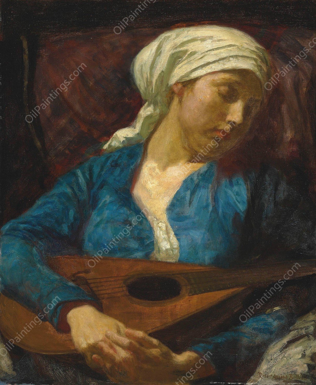 The mandolin player  by Robert Anning Bell - Hand-Painted Oil Painting Reproduction
