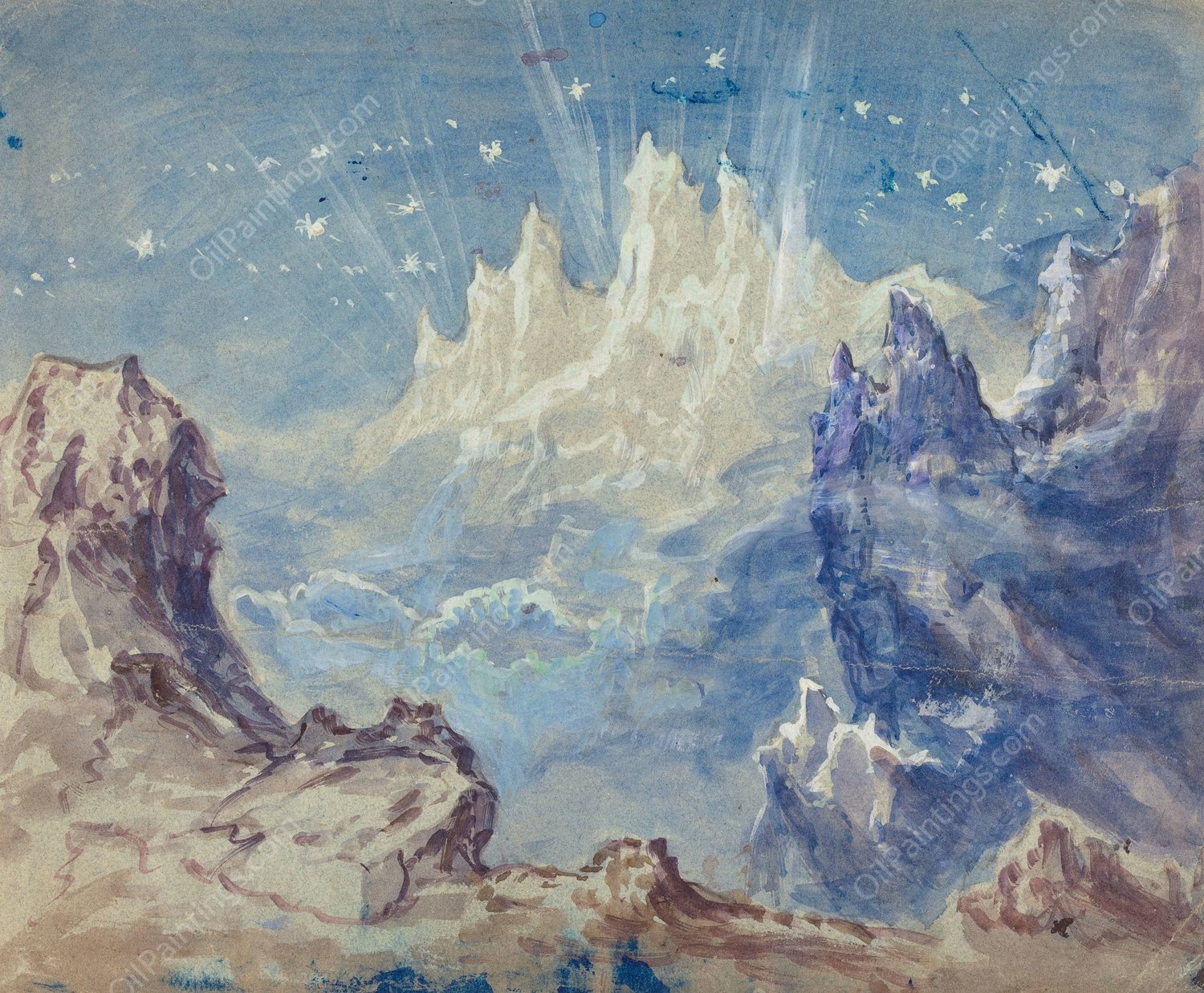 Fantastic Mountainous Landscape with a Starry Sky by Robert Caney - Hand-Painted Oil Painting Reproduction