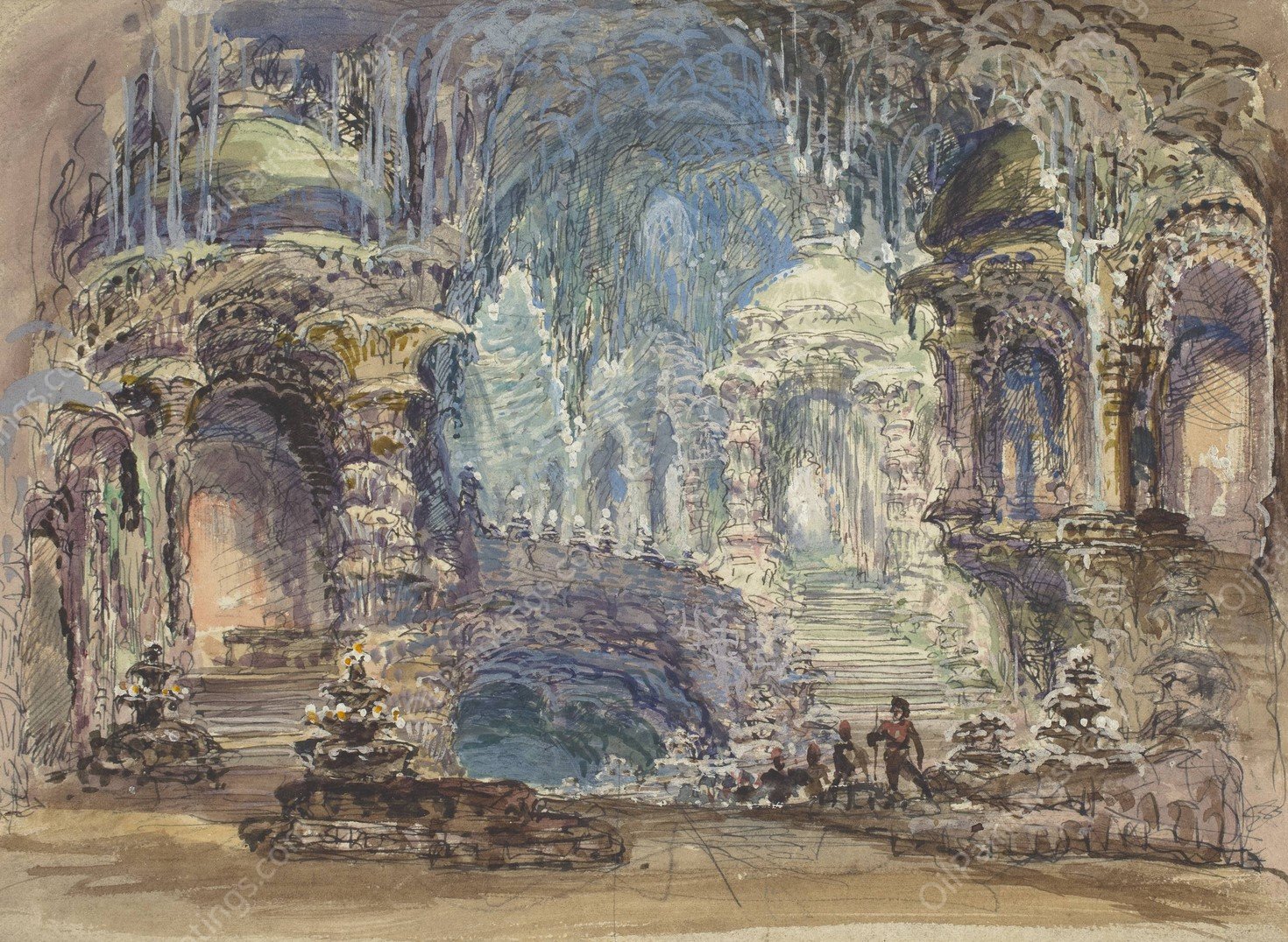 Fantastic Pavilions in a Grotto by Robert Caney - Hand-Painted Oil Painting Reproduction