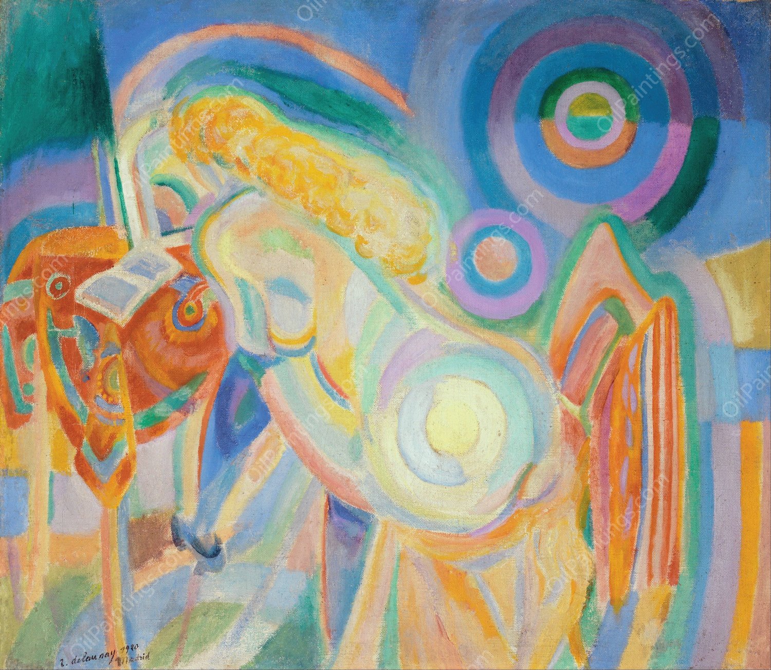 Femme nue lisant  by Robert Delaunay - Hand-Painted Oil Painting Reproduction