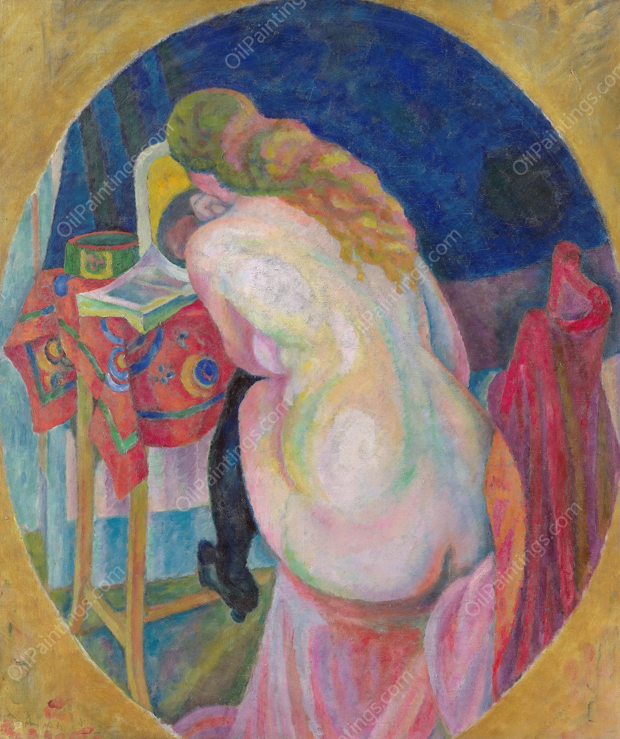 Nude woman reading  by Robert Delaunay - Hand-Painted Oil Painting Reproduction