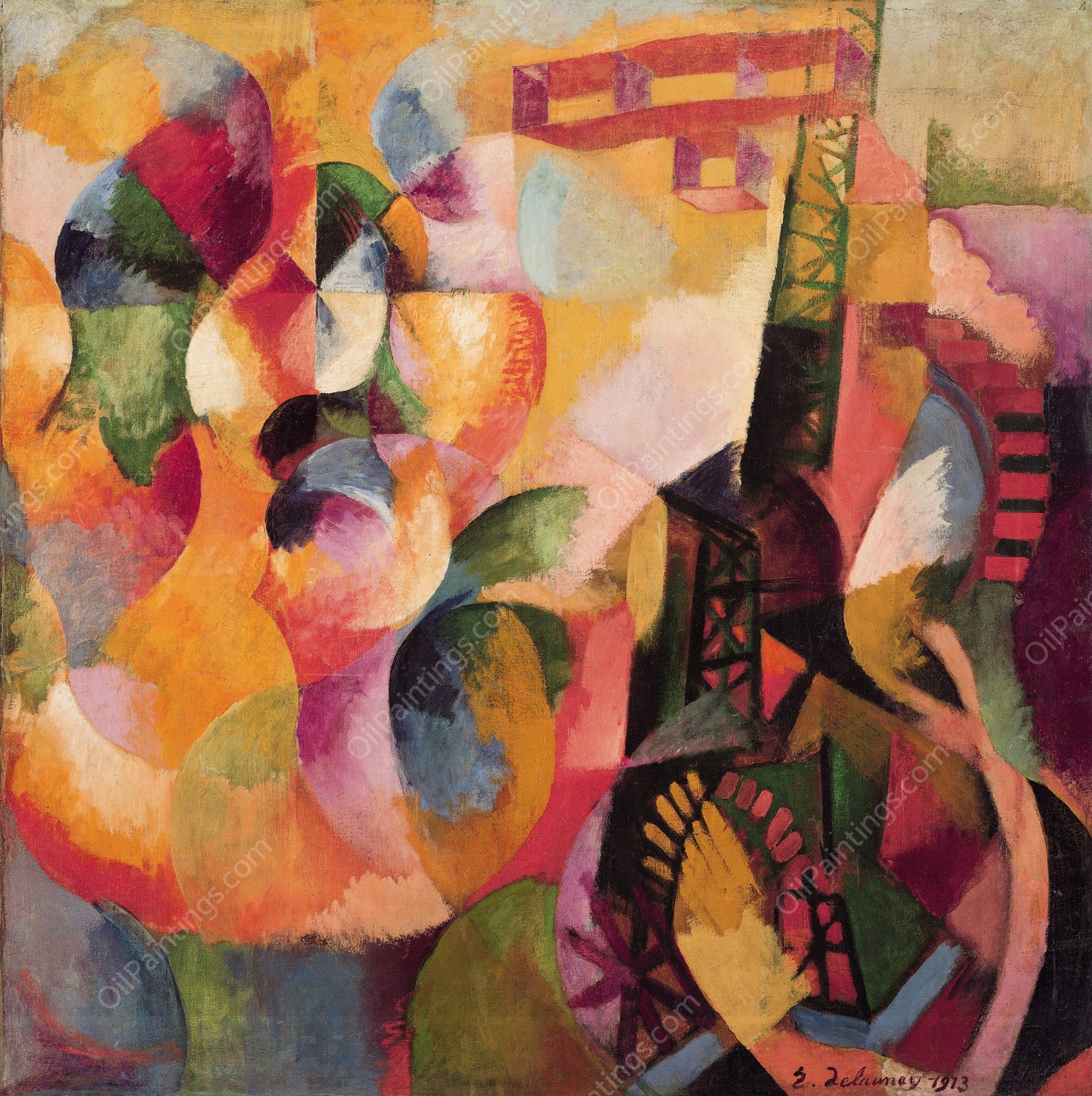 Soleil, tour, aeroplane  by Robert Delaunay - Hand-Painted Oil Painting Reproduction