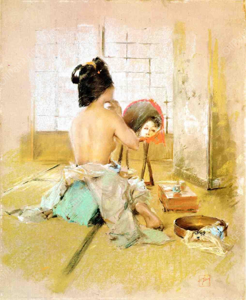 Geisha at Her Toilet by Robert Frederick Blum - Hand-Painted Oil Painting Reproduction