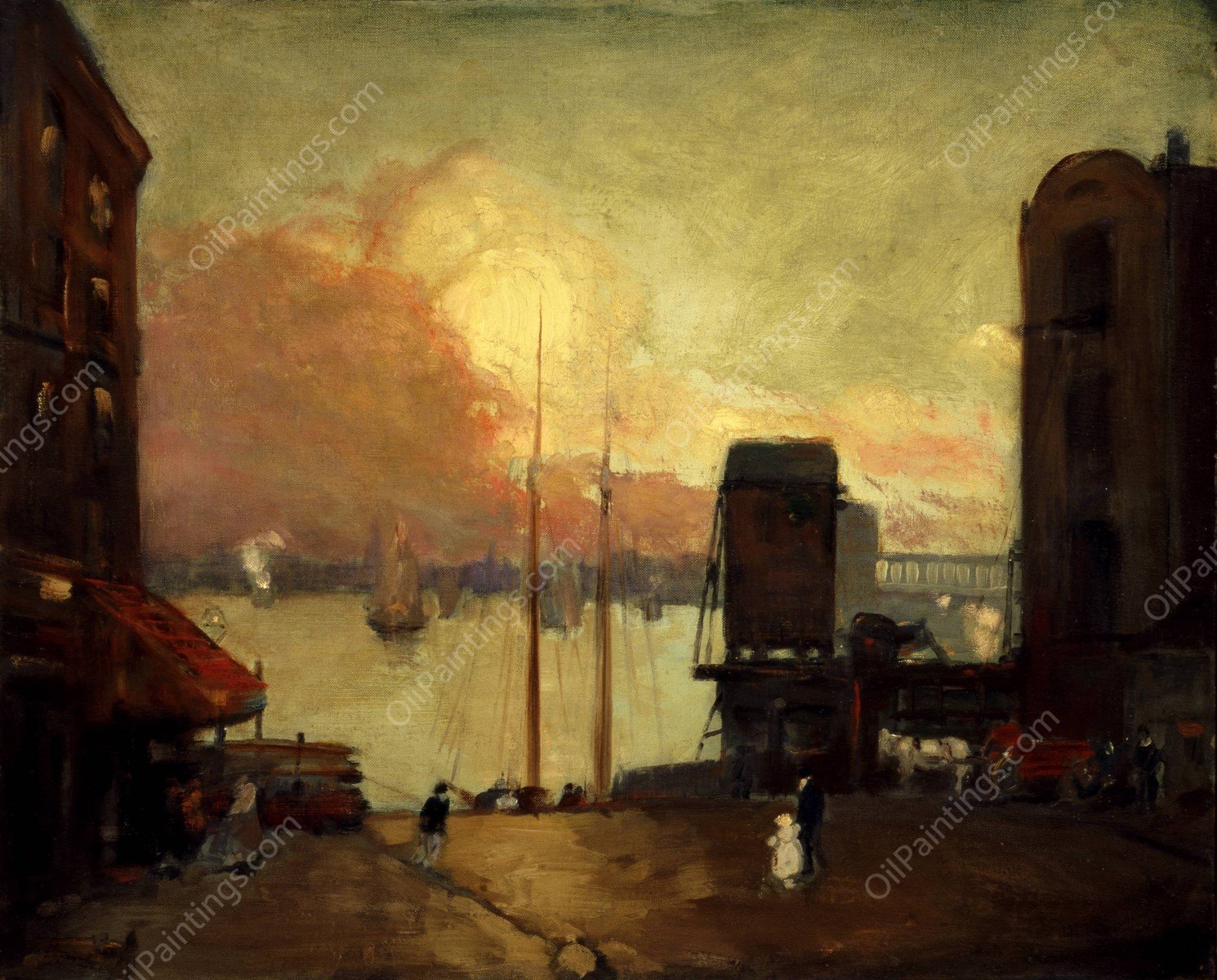 Cumulus Clouds, East River  by Robert Henri - Hand-Painted Oil Painting Reproduction
