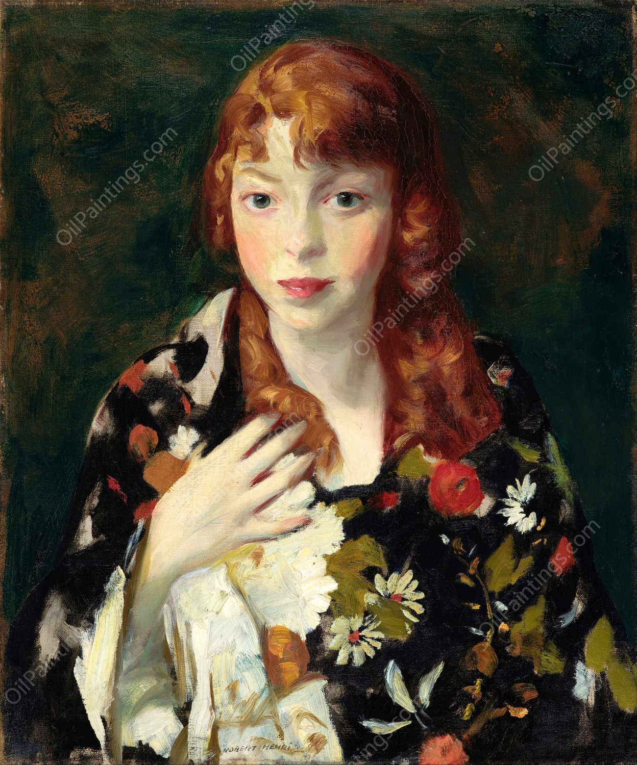 Edna Smith in a Japanese Wrap by Robert Henri - Hand-Painted Oil Painting Reproduction
