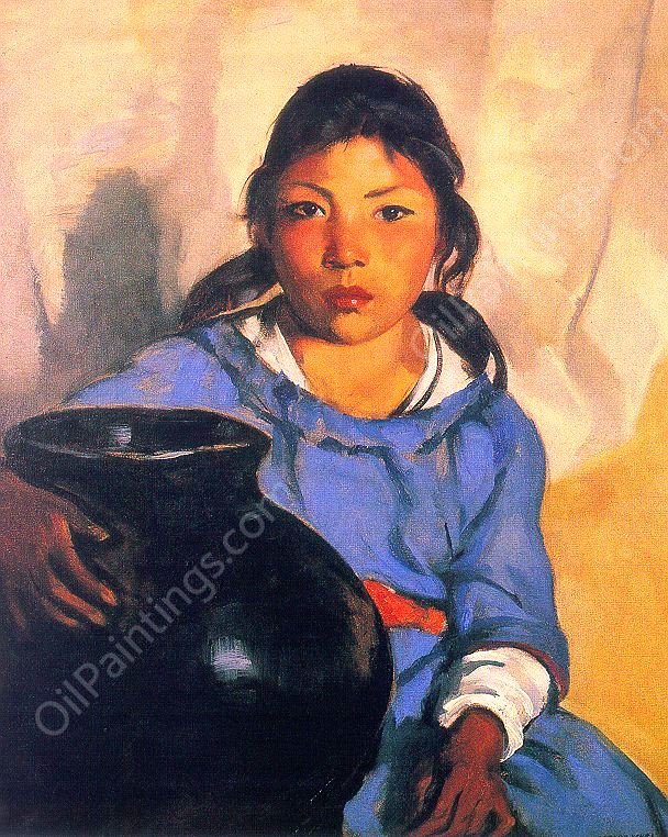 Gregorita with the Santa Clara Bowl by Robert Henri - Hand-Painted Oil Painting Reproduction