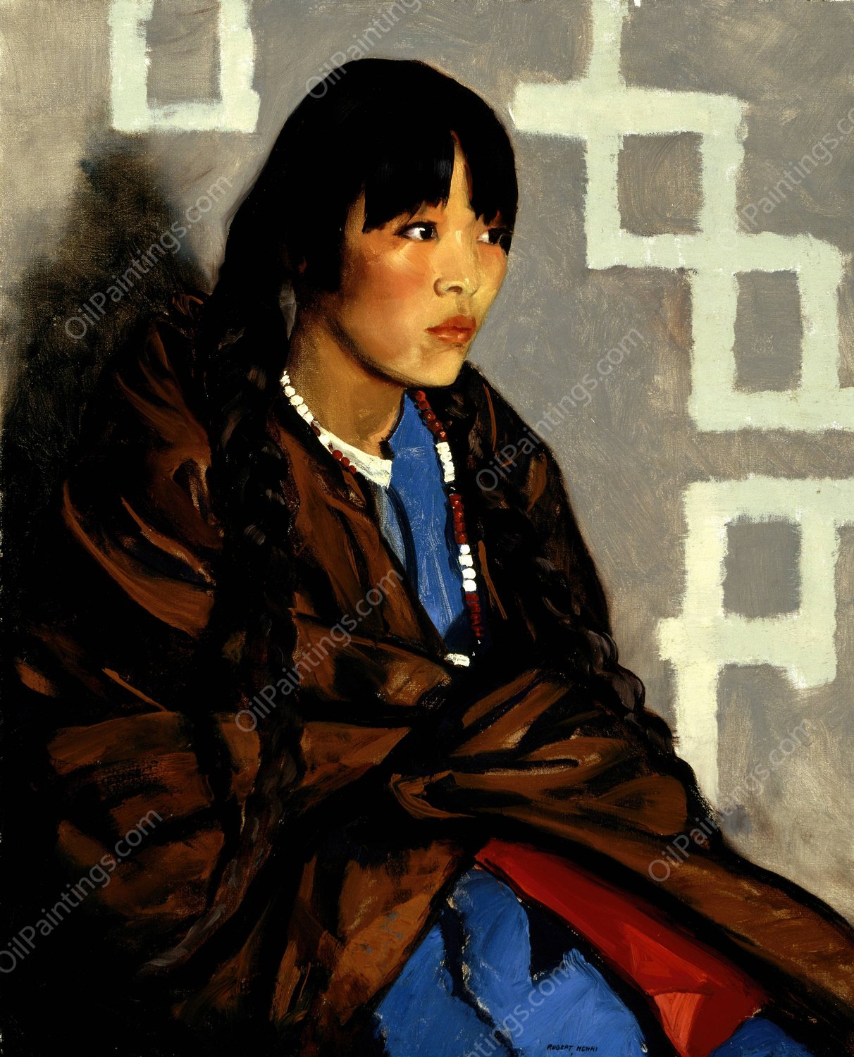 Indian Girl  by Robert Henri - Hand-Painted Oil Painting Reproduction